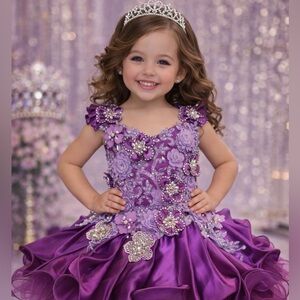 Girls fairy plum lavender princess cupcake birthday floral pageant dress.